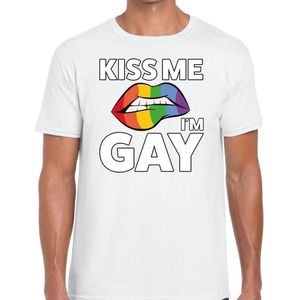 Kiss me i am gay t-shirt wit voor heren - Gay pride kleding M