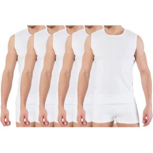 5 stuks A-shirt - ronde hals - mouwloos - wit - Maat S