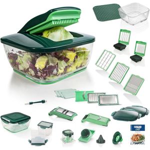 34-in-1 Multifunctionele Groentesnijder met Glazen Kom - Snijder voor Plakjes, Stroken, Spiralen en Julienne