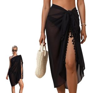 1 stuk - Badpak Cover Up - Strand Sarong Cover Up - Dames Sarong - Bikini Cover Up - Sjaal - Met Kwastjes - Zwart - 110*180cm - Geschikt voor Strand, Zwembad, Cruise, Reisvakantie en Feest