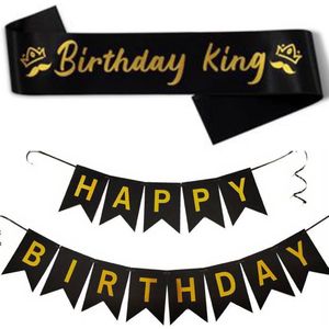 Sjerp en slinger set Happy Birthday King zwart met goud - abraham - slinger - sjerp - happy birthday
