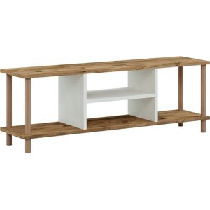 TV meubel Anastacia - 120x29x43 cm - Wit en Houtkleurig - Spaanplaat - Beukenhout - Stijlvol Design