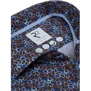 R2 - Overhemd - Donkerblauw - Patroon