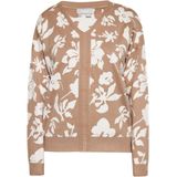 Usha - Trui - Lichtbruin/Wit - V-hals - Bloemenprint