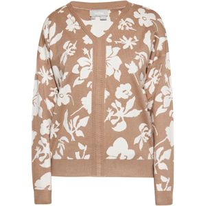 Usha - Trui - Lichtbruin/Wit - V-hals - Bloemenprint