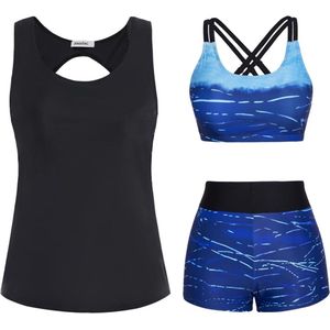 Dames 3-delig Tankini Badpak met Bikini Top en Korte Broek