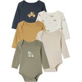 Set van 5 Body's - Saliegroen - Met Amerikaanse Opening - Voor Pasgeborenen