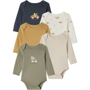 Set van 5 Body's - Saliegroen - Met Amerikaanse Opening - Voor Pasgeborenen