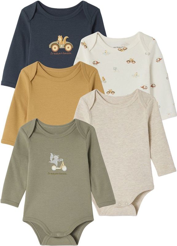 Set van 5 Body's - Saliegroen - Met Amerikaanse Opening - Voor Pasgeborenen