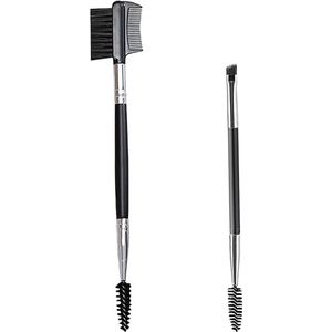 Crrynuo - 1 Stuks - Dubbele Make-Up Kwast - Wenkbrauwkwast En Wimperkam - Professionele Cosmeticakwast - Zwart - 16.3x3.3cm - Precise En Multifunctioneel