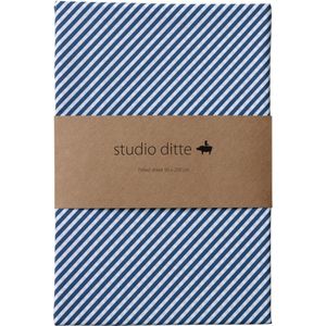 Studio Ditte hoeslaken met print schuine streep 90x200 - blauw