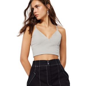 Trendyol Dames slim fit basic V-hals gebreide bustier, Zwart, S