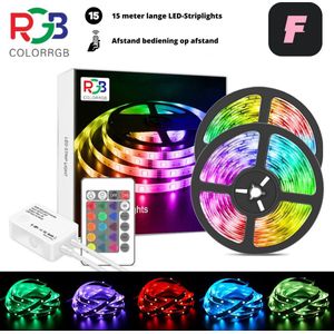 Fusion Tech - Led Strip - 15 Meter - RBG SMD5050 - 20 kleuren - Inclusief afstandsbediening - Zelfklevend - 12 leds per m - Led light strip - Led lights - Led strips