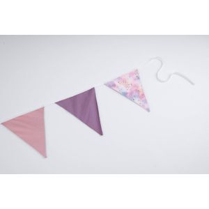 Vlaggenlijn van stof | Cotton Candy Galaxy - 3 meter / 9 vlaggetjes - Roze, Paarse, Goude (pastel kleur) driehoek vlaggetjes - Verjaardag slinger / Babykamer decoratie - Stoffen slingers handgemaakt & duurzaam
