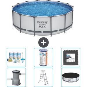 Bestway Rond Steel Pro MAX Zwembad - 427 x 122 cm Grijs - Inclusief Pomp - Ladder - Afdekzeil Onderhoudspakket - Filter - Vloertegels