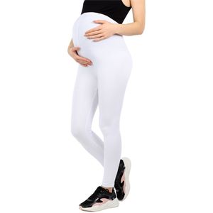 Be Mammy BE-BE20-283-LE Dames Zwangerschapsleggings - Lang - Katoen - Elasthan - Yogabroek - Wit - S