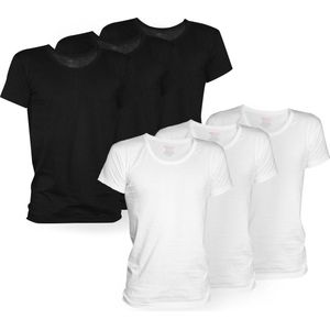 TimBasics - 100% Katoen - Ronde Hals - Heren Ondershirt - 6-Pack - Wit & Zwart - Maat XL