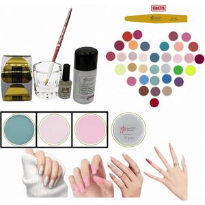 Guardian Beauty Acrylpoeder set - Acrylpoeder ""3 kleuren, 27 gram - Mintgroen, Wit en Baby Roze Kleur"" - 10 ml Bond - 100 ml Acryl liquid/Monomeer - Acrylic Pencil en Dipping Dish - 50 Stuks Sjablonen - GRATIS Nagelvijl Washing lable