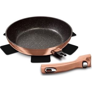 Koekenpan - 24 cm - Rose Goud - Hoogwaardig Gesmeed Aluminium - Drielaagse Marmeren Coating