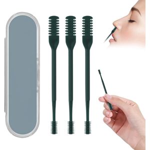 2-in-1 Neus Haartrimmer - Dubbelzijdig Neus Haar Mes - Handgereedschap voor Neus Haartjes - Draagbare 360° Rotatie Neus Haartrimmer met Oor Picker en Opbergdoos - Donkergroen, 3 Pack