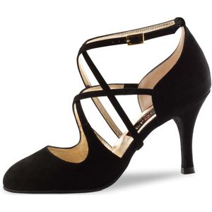 Nueva Epoca Jaida Dansschoenen Dames met Suède Zool - Danshakken - Dichte Neus - Zwart Suède - Argentijnse Tango, Latin, Salsa, Kizomba - Hak 8 cm - Gekruiste bandjes - Nueva Epoca - Zwart - 36 2/3