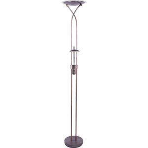 Verstelbare led staande leeslamp Empoli | 2 lichts | brons / bruin | glas / metaal | 130 cm hoog | Ø 25 cm | staande lamp / vloerlamp | dimfunctie | modern design
