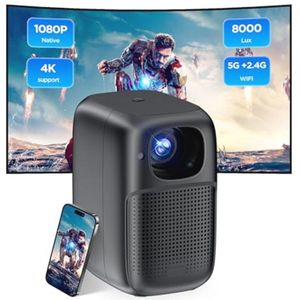 Mini-beamer draagbare projector 1080P 4K voor thuisbioscoop met 5G en Bluetooth