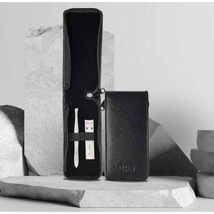 Nippes Solingen Manicure set 2-delig RVS - Leer – Reisetui - - Flight Safe - Handgemaakt - 25 Jaar Garantie
