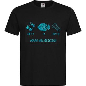 T-shirt Unisex Volwassenen Kerst Kerstmis Man Vrouw Grappig Tekst Rebus ""Kerst is KUT maar wel gezellig!!"" Op Voorkant | korte mouw | Zwart/Aqua GLITTER | maat S