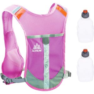 Trail vest hydratatiejas voor heren en dames - lichtgewicht hardlooptas voor marathon, wandelen en fietsen (rozerood - met 2 waterflessen)