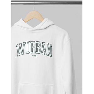 Hoodie - Varsity classic - Wurban Wear | Grappige Hoodie | Merk kleding | Unisex hoodie | Techno outfit | Trui | Oversized hoodie | Gym hoodie | Pump cover | Varsity | University style | Wit & Groen