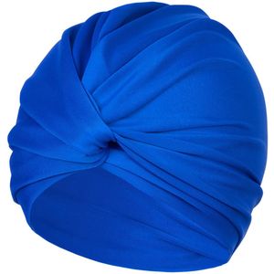 Badmuts, badmuts voor dames, badmuts, stretchstof, badmuts voor dames met lang haar, douchemutsen voor volwassenen voor dames, elastische comfortabele badmutsen, modieuze geplooide geknoopte stijl - Donkerblauw