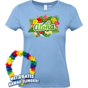 Dames t-shirt Aloha | Toppers in Concert 2024 | Club Tropicana | Hawaii Shirt | Ibiza Kleding | Lichtblauw Dames | maat XL