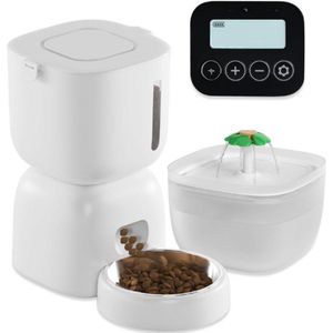 Huisdieren Automatische Feeder En Cat Water Set-Kattenvoer Dispenser Met LCD-Scherm-Timer Huisdier Feeder Voor Kat & Hond-1-4 Maaltijden Portie Controle-3L Voedsel Feeder & 2L Water [Energieklasse A+]