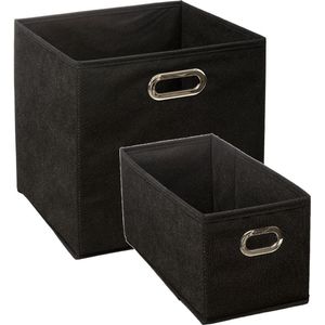 Set van 2x stuks opbergmanden/kastmanden 7 en 29 liter zwart van linnen 31 cm - Opbergboxen - Vakkenkast manden