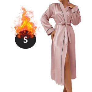 Livano Satijnen Jurk - Slipdress - Pyama Dames - Badjas - Ochtendjas - Kimono - Erotisch - Kamerjas - Roze S