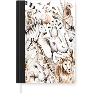 Notitieboek - Schrijfboek - Waterverf - Dieren - Jungle - Pastel - Jongens - Meisjes - Kinderen - Notitieboekje klein - A5 formaat - Schrijfblok