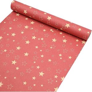 Rood Kraftpapier Inpakpapierrol - 15m x 43cm - Feestelijk Sterpatroon - Recyclebaar - Voor Verjaardag Bruiloft Kerstcadeauverpakking