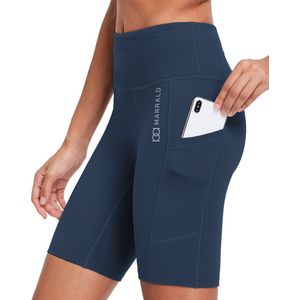 Marrald High Waist Pocket Shorts - Biker Yoga Hardlopen Korte Legging Broek Dames Fitness Sportlegging - Blauw XL