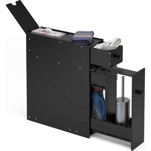 Vrijstaande badkamer opbergkast met schuiflade, ruimtebesparende toilet organizer vloer opbergkast, 48 x 16 x 58cm (Zwart)
