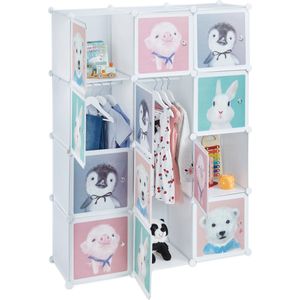 Relaxdays kinderkast - 8 vakken - deuren - 145 x 109 x 37 cm - speelgoedkast - wit