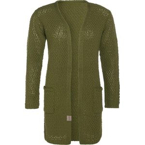 Knit Factory Luna Gebreid Vest Mosgroen - Gebreide dames cardigan - Middellang vest reikend tot boven de knie - Groen damesvest gemaakt uit 30% wol en 70% acryl - 40/42 - Met steekzakken