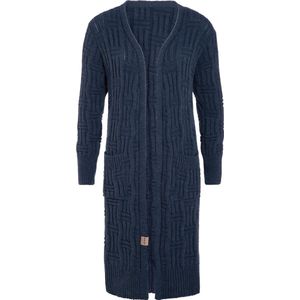 Knit Factory Bobby Lang Gebreid Vest - Cardigan voor de herfst en winter - Donkerblauw damesvest - Lang vest tot over de knie - Grof gebreid vest uit 30% wol en 70% acryl - Jeans - 40/42 - Met steekzakken