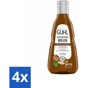 4 x Guhl - Shampoo - Colorshine Bruin - 250 ml - Bruin Haar Shampoo - Glans Shampoo - Kleurversterkende Shampoo - Shampoo Met Kukui-nootolie - Verzorging Shampoo Bruin Haar