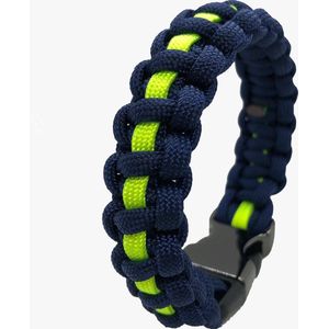 Handgemaakte Donkerblauwe Paracord Armband met Gele Accenten - Perfect cadeau voor een politieagent of wijkagent