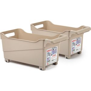 Plasticforte opberg Trolley Container - 2x - beige - L38 x B18 x H18 cm - kunststof