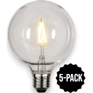 5-Pack | Prikkabel - G95 bol - E27 - 1W - Extra Warm Wit - 2700K - Filament - Helder