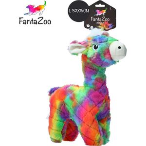 FantaZoo Alpaca kleurrijke en gerecyclede honden knuffel – zeer stevig en zacht – maat L 32x16cm - geschikt voor medium hond