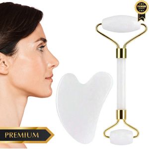 GUAPÀ® Gua Sha Massage Schraper met Jade Roller | DUO Massage Set | Gezichtsroller | Massage Schrapers | Gezichtsmassage | Jade Roller | Gua Sha | Ontspanning | Massagehulpmiddel | Face Roller | Stenen Gua Sha Schraper + Jade Roller