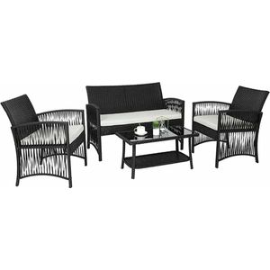 D&B - Lounge Set - Tuin Meubels - All Weather - Zwart - Tuinstoelen - Tuinbank - Tafel - Rotan - Regenbestendig - Zitkussens -